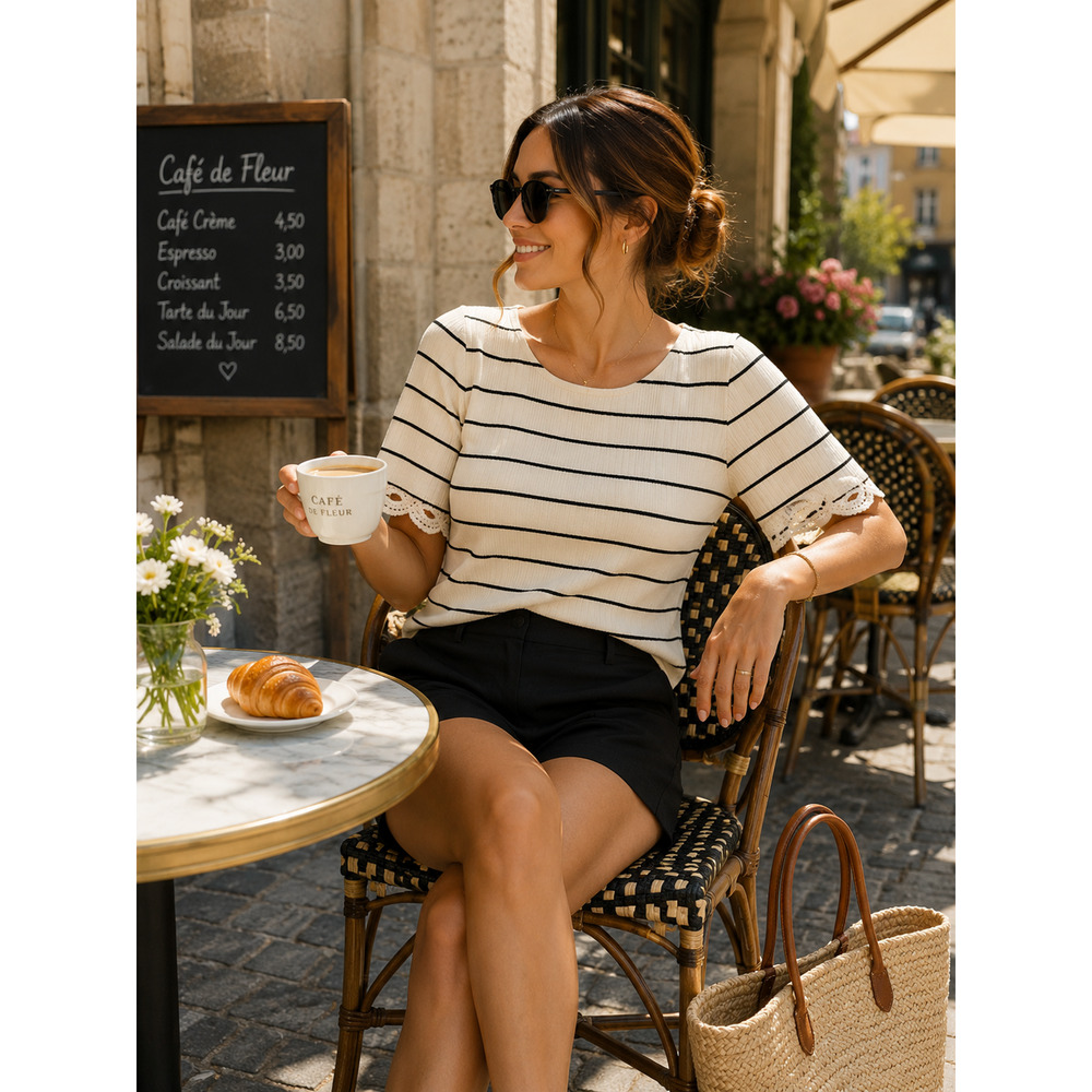 Talbots Women’s Top Knit Black/White Stripe Size XS NWT
